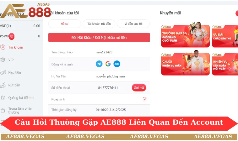 Câu hỏi thường gặp AE888 liên quan đến account