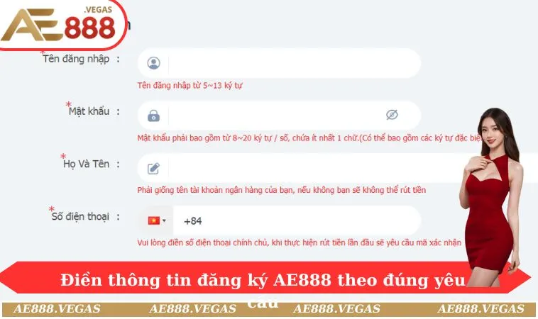 Điền thông tin đăng ký AE888 theo đúng yêu cầu