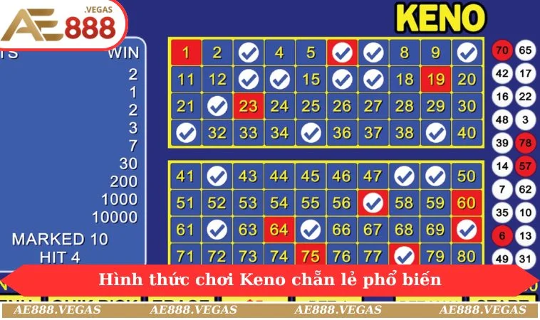 Hình thức chơi Keno chẵn lẻ phổ biến