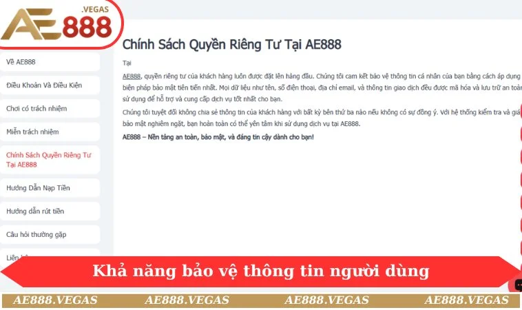 Khả năng bảo vệ thông tin người dùng