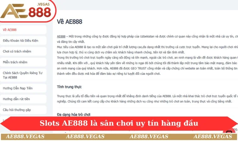 Slots AE888 là sân chơi uy tín hàng đầu